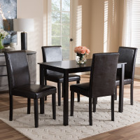 Baxton Studio RH5992C-Dark Brown Dining Set Mia Modern and Contemporary Dark Brown Faux Leather Upholstered 5-Piece Dining Set